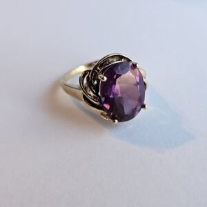 Vintage Large Amethyst Ring UTC 925 Sterling Silver Gold Plated